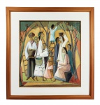 OMAR PELLEGATTA  TRABALHADORES DA COLHEITA - OST - BELA OBRA DO ARTISTA RETRATANDO CENA RURAL COM COLHEITA. 69 X 65 CM (CONSIDERANDO A MOLDURA) SEM ELA 45 X 49 CM NOTA: O pintor e gravador Pellegatta nasceu em Busto Arsizio, na Itália, em 1925. Chegou à cidade de Santos, no litoral de São Paulo, em 1927. Estudou desenho na Associação Paulista de Belas Artes, em 1953, em São Paulo. Seu trabalho passou a ser caracterizado pelo casario colonial e temas sacros, onde o ser humano é apresentado sempre de modo idealizado, na figura de ternas madonas, santos, coroinhas ou cavaleiros. Em 1965 protagonizou sua primeira individual, na Galeria Carraro, em Porto Alegre (RS). Em 1974, foi para a Europa, onde visitou cidades interioranas da Itália e de outros países. Dentre as principais coletivas de que participou, estão o 1o Salão Nacional de Belas Artes (Rio de Janeiro, RJ, 1971, premiado com a medalha de bronze) o Salão Paulista de Belas Artes (diversas edições entre 1958 e 1977). Últimas mostras: Paisagem Paulista, no Masp, São Paulo, SP (1978); Salão Benedito Calixto (Itanhaém, SP, 1984); Coletiva, no Centro Cultural Brasil-Estados Unidos (Santos, SP, 1986); Coletiva, na Galeria de Arte Paranapuã (São Vicente, SP, 1987).(fonte Pró Arte)