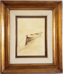 CASTAGNETO, GIOVANNI  EX COLEÇÃO RICARDO ESPÍRITO SANTO  BARCO ATRACADO  NANQUIM SOBRE PAPEL. ASSINADO E DATADO 1898. NO VERSO ETIQUETA DA COLEÇÃO RICARDO ESPÍRITO SANTO. BRASIL, SEC. XIX. 37,5 X 29,5 CM(SEM CONSIDERAR O TAMANHO DA MOLDURA. COM ELA 58 X 50 CM NOTA: CASTAGNETO foi um grande pintor ítalo brasileiro do sec. XIX. Na Itália, Castagneto era marinheiro. Nada se sabe sobre haver ele ou não frequentado academias ou ateliês onde teria iniciado estudos artísticos. Porém, é certo que possuía forte vocação para as artes, pois só esse fato explica que, logo ao chegar ao Rio de Janeiro em 5 de outubro de 1874, acompanhado de seu pai Lorenzo, também marinheiro, tenha procurado ingressar na Academia Imperial de Belas Artes.O arguto pesquisador e biógrafo do pintor, Carlos Roberto Maciel Levy, descobriu que Castagneto, ao pretender ingressar na Academia, em 1877, já tinha 23 anos. Mas como o limite de ingresso era 17 anos, o pai Lorenzo Di Gregorio Castagneto, ao requerer a admissão do filho, falseou informações ao declarar que residia na Brasil desde 1862 e que Giovanni Battista completara 16 anos de idade. Surgiu assim a versão, até há bem pouco desconhecida, de que Castagneto nascera em 1862. Portanto, ao falecer em 1900, já contava com quase cinquenta anos e não apenas trinta e oito como anteriormente se acreditava. Quando se radicou no Brasil era homem feito. Ultrapassara há muito a fase da adolescência.Tinha um grau de instrução muito precário, beirando o analfabetismo, como provam os exames que realizou na Academia. Apesar disso, foi aceito como ouvinte e pode frequentar o curso de 1878 até 1884 tendo como mestres, entre outros, Zeferino da Costa e Vitor Meireles. Foi também orientando de Georg Grimm entre 1882 e 1884, tendo acompanhado o paisagista alemão, quando este deixou a Academia e foi instalar seu ateliê, ao ar livre, na praia da Boa Viagem, em Niterói. Nesse entretempo, em 1883, foi assistente de João Zeferino da Costa na pintura dos painéis decorativos da Igreja da Candelária no Rio de Janeiro. Também exerceu o magistério ministrando aulas de desenho no Liceu de Artes e Ofícios do Rio de Janeiro. Castagneto foi um dos participantes do Grupo Grimm juntamente com Antônio Parreiras, Domingo Garcia y Vásquez, Hipólito Boaventura Carón, Joaquim José de França Júnior e Francisco Joaquim Gomes Ribeiro. Um outro alemão, Thomas Driendl, fazia o papel de assistente e substituto do mestre. Foi um importante pintor do estilo marinhista (representação de cenas ligadas ao mar), assim como o também ítalo-brasileiro José Pancetti, e seu estilo evidencia influências desde o Romantismo, passando pelo Realismo, até incorporar traços impressionistas.