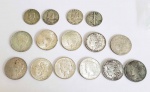 LOTE COM 15 MOEDAS EM PRATA DE LEI SENDO: 10 MOEDAS DE UM DÓLAR EM PRATA DE LEI COM DATAS 1880, 1922, 1923, 1923, 1923, 1883, 1923, 1901, 1924, 1888 TAMBÉM UMA MOEDA DE PRATA DE LEI COMEMORATIVA DAS OLIMPÍADAS DO MÉXICO DE 1968 E QUATRO MOEDAS DE MEIO DOLAR EM PRATA DE LEI COM DATAS 1951, 1952, 1942 E 1963. 340 G