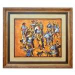 SÉRGIO TELLES (Rio de Janeiro, 1936)  O Baile. Óleo s/ tela. Ass. cie. 48 x 56 cm (MI). 75 x 84 cm (ME).
