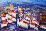 SÉRGIO TELLES (Rio de Janeiro, 1936) - Vila. Óleo s/ madeira. Ass. cie. Ass. e datado no verso de 2003. 20 x 30 cm (MI). 40 x 50 cm (ME).