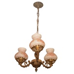 Lustre montados em bronze dourado para três luzes. Cúpulas em vidro opalinado. Séc. XX. 84 x 45 cm. Pertenceu ao Espólio de Vitória Dib Bachour.