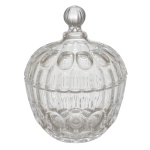 Compoteira de forma circular em cristal apresentando lapidação em esferas. Séc. XX.  19 x 14 cm. Pertenceu ao Espólio de Vitória Dib Bachour.