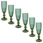 Conjunto de seis flutes de vidro verde musgo. 20 cm.