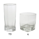 Conjunto de copos de cristal, translucido e liso. Marca ARC. Constando de 77 peças, sendo: 4 copos para whisky baixo (9 cm) + 73 copos para long drink (14 cm).