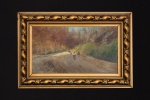 RICCIARD  Camponeses. Óleo s/ tela. Ass cid. 26 x 46 cm. Moldura de madeira entalhada e dourada.