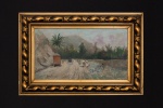 RICCIARD  Paisagem. Óleo s/ tela. Ass cid. 26 x 46 cm. Moldura de madeira entalhada e dourada.