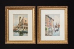SARI - Vista de Canal de Veneza. Par de gravuras. Ass. cid. 21 x 14 cm (MI). 36 x 29 cm (ME).