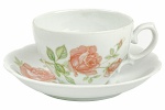 RENNER - PORTO ALEGRE - ANOS 60 - Belíssima Chávena de Coleção e seu respectivo pires, em porcelana branca com decoração floral (Rosas) na chávena e no pires. X