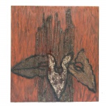Frans Krajcberg (1921-2017). Sem título. Madeira policromada. Assinado, cie. 120 x 110 cm. Peça encontra-se reproduzido no catálogo feito em exposição do artista na Galeria Frente, página 71.