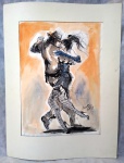 Assinatura não identificada - titulo `Buenos Aires - Tango` Desenho aquarelado, ACID, circa 02 (Obs. Não tem moldura, medida da obra, aprox. 46 x 34 cm 