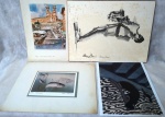 Lote composto de 4 estampas decorativas (sem moldura) com temas e artistas diferentes, peça maior, aprox. 41 x 31 cm 