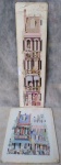 Lote composto de 2 gravuras Francesas com imagens de fachadas em formatos diferentes, peça maior, aprox. 50 x 14 cm 