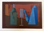 Ferreira Junior. Composição com bule, garrafa e taça. Serigrafia, 43/110. 25 x 35 cm. 1995. Sem moldura