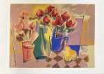 Zanotti. Vasos de flores, garrafa e pera. Serigrafia, 33/60. 70 x 100 cm. Sem moldura