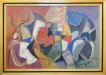 José Carlos de Porangaba Martins  (1944).  Composição. Acrílica sobre tela. 50 x 70 cm. 1995. Medida total com a moldura:  79 x 59 cm.