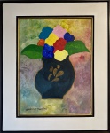 Aldemir Martins (1922-2006). Vaso de flores. Acrílica sobre papel, 65 x 49 cm. Medida total com a moldura: 90 x 74 cm.Com certificado do Instituto Aldemir Martins