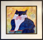 Aldemir Martins (1922-2006). Gato Azul. Acrílica sobre papel. 50 x 53 cm Déc. 90. Medida total com a moldura:  74 x 78 cm. Com certificado do Instituto Aldemir Martins