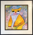 Aldemir Martins (1922-2006). Gato amarelo. Acrílica sobre papel. 53 x 50 cm Déc. 90. Medida total com a moldura:  78 x 74 cm. Com certificado do Instituto Aldemir Martins