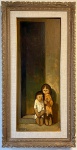 Dario Mecatti (1909-1976). Crianças. Óleo sobre tela. 100 x 40 cm. Medida total com a moldura: 125 x 65 cm