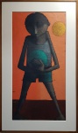 Inos Corradin  (1929). Menino com bola. Óleo sobre tela. 93 x 45 cm