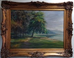 José Marques Campão (1892-1949). Floresta e lago. Óleo sobre tela. 51 x 70 cm