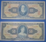 2 cedulas / Brasil , 100 e 50 Cruzeiros Azul !!! Circulação de 1943 até 1960 !!! Abaixo de catalogo  !!   !!! 