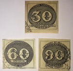 filatelia - 3 selos 30 / 60 e 90  comemorativos ao centenario dos correios, menção ao Olho de Boi !!