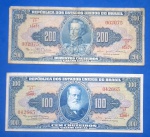 2 cedulas / Brasil - 100 e 200 Cruzeiros mesma serie azul !!!