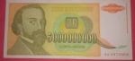 Cédula/Yogoslávia - Valor Muito Alto - Hiperinflação 5 Bilhões de Dinara - Flor de Estampa!!