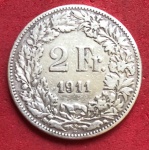 Moeda - 2 francos suíços ano 1911, material prata !!!