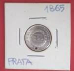 Moda/Brasil valor de 200 réis ano 1865 data difícil com pequeno furo --- material prata