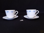 Jogo de chá decoardas com guirlamdas  em porcelana  Vista Alegre Portugal. Medida pires 14 cm diâmetro. Xícara 9 cm diâmetro e 7 cm altura.