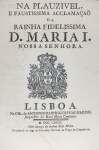 Na Plauzivel e Faustissima Acclamação da Rainha Fidelissima D. Maria I - Lisboa 1777 - Livreto/Soneto não encadernado - Ótimo exemplar, páginas por abrir.
