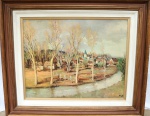 QUADRO - Linda pintura de paisagem sobre eucatex, rica moldura em madeira. Med. 48x58 cm e moldura 72x83 cm