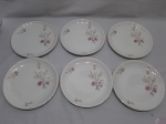 Jogo de 6 pratos de mesa em porcelana Real flor rosa, friso ouro. Medindo 19cm de diâmetro.