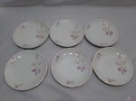 Jogo de 6 pratos de sobremesa em porcelana Real flor rosa, friso ouro. Medindo 19cm de diâmetro.
