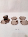 Conjunto de 6 cinzeiros em forma de salva  espessurado a prata.Medidas maior diâmetro 10 cm, altura 4 cm. Menor diâmetro 7 cm.