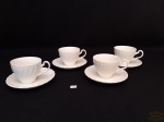 JOHNSON BROTHERS-Jogo 4 de xícaras de chá em porcelana branca canelada . Inglesa a Medida pires 14,5 cm diâmetro. Xícara 8,5 cm diâmetro, 8,5 altura.
