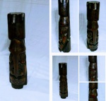 Escultura em madeira , representando rosto - med . 13 x 12 x 44 cm