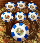 Jogo de pratos de bolo contendo 7 unidades prato de bolo diâmetro 25 cm o prato de  sobremesa 19 cm                       Peça está em SP , na cidade de Américo Brasiliense .