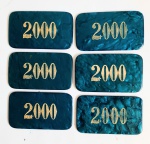 COLECIONISMO - LOTE COMPOSTO POR 6 FICHAS PARA POKER EM BAQUELITE , MED. 4,4 X 7,5 CM .