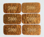 COLECIONISMO - LOTE COMPOSTO POR 6 FICHAS PARA POKER EM BAQUELITE , MED. 4,5 X 8,3 CM .