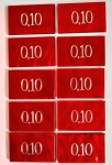 LOTE COMPOSTO DE 10 FICHAS VALOR 0,10 PARA POKER EM GALALITE OU BAQUELITE , MED. 3 X 4,8 CM .