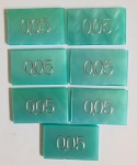 LOTE COMPOSTO DE 7 FICHAS VALOR 0,05 PARA POKER EM GALALITE OU BAQUELITE , MED. 3 X 4,8 CM .