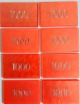 LOTE COMPOSTO DE 8  FICHAS VALOR 10,00 PARA POKER EM GALALITE OU BAQUELITE , MED. 4 X 6 CM .