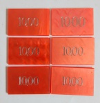 LOTE COMPOSTO DE 6  FICHAS VALOR 10,00 PARA POKER EM GALALITE OU BAQUELITE , MED. 4 X 6 CM .