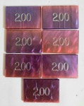 LOTE COMPOSTO DE 7 FICHAS VALOR 2,00 PARA POKER EM GALALITE OU BAQUELITE , MED. 3,6  X 5,7 CM .