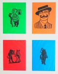 GRAVURAS FEITAS SOBRE DIFERENTES MADEIRAS GERALMENTE A PONTA DE FACA OU CANIVETE , PARA ILUSTRAR , EM SUA MAIORIA , OS FOLHETOS QUE OS POETAS E PROSADORES POPULARES ESCREVIAM . EMOLDURADA  MED.  33 X 40 - 41 X 49 CM .
