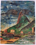 BELÍSSIMO QUADRO, RIO DE JANEIRO, ÓLEO S/ CARTÃO. ASSINATURA ILEGÍVEL  Medindo 23x28 cm e 33x39 cm.